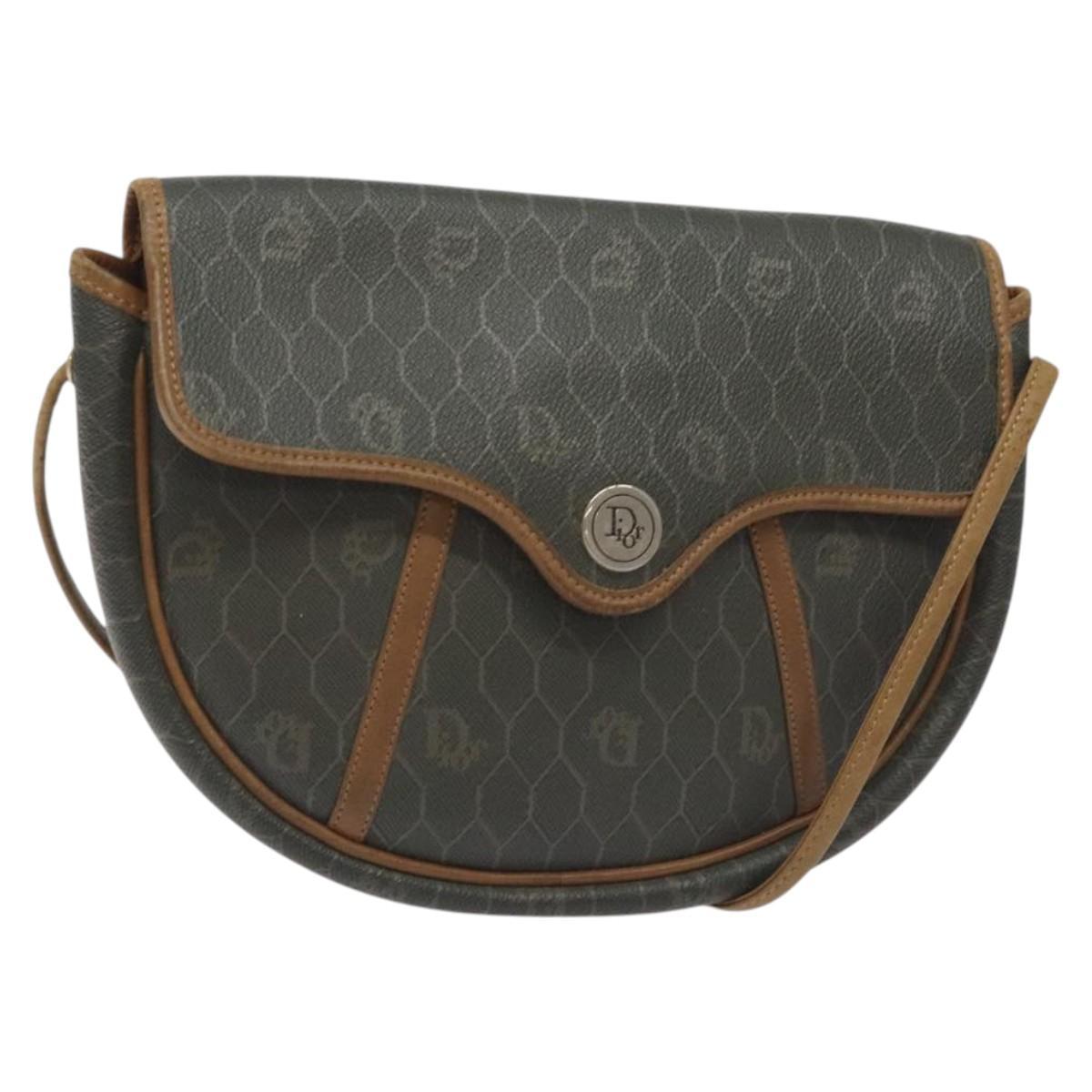 Christian Dior Honeycomb Canvas Shoulder Bag Pvc Green Gold Auth 125741